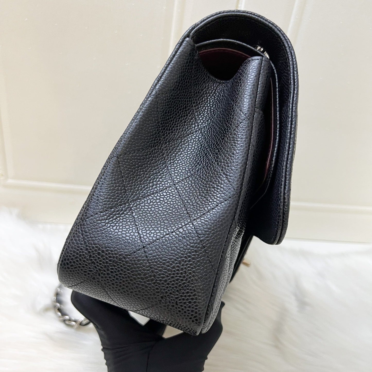 Jumbo Classic Flap CF in Black Caviar and SHW Accessory Signature
