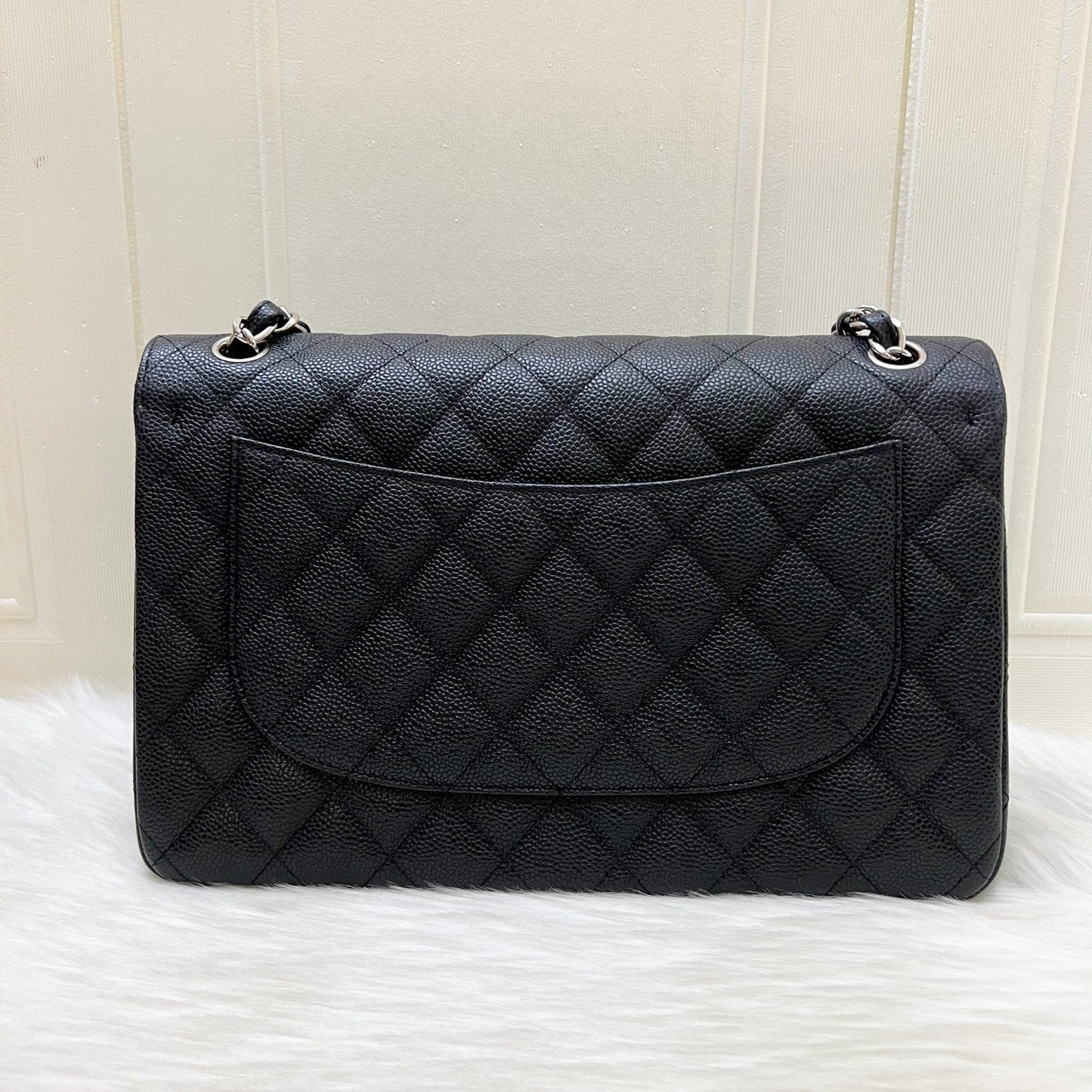 Jumbo Classic Flap CF in Black Caviar and SHW Accessory Signature