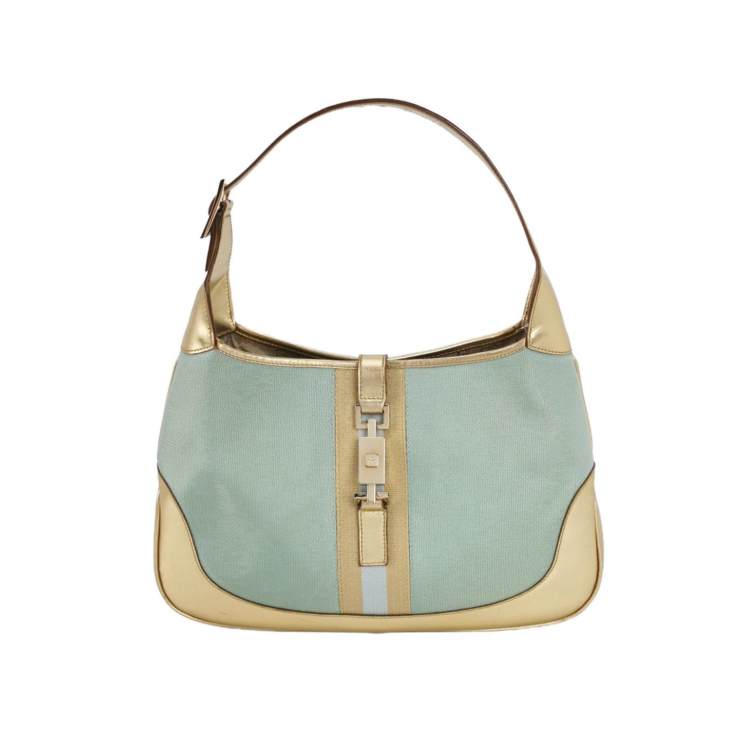 Gucci Jackie Leather Nylon Blue Gold Shoulder Bag