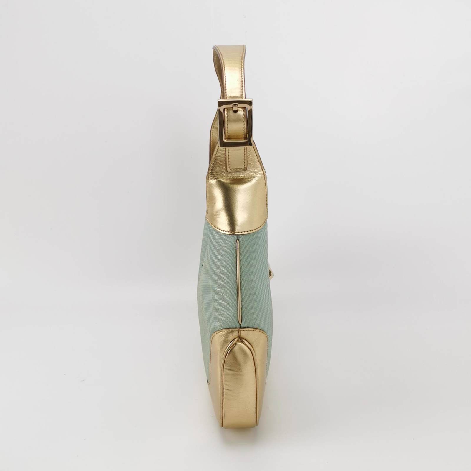 Gucci Jackie Leather Nylon Blue Gold Shoulder Bag
