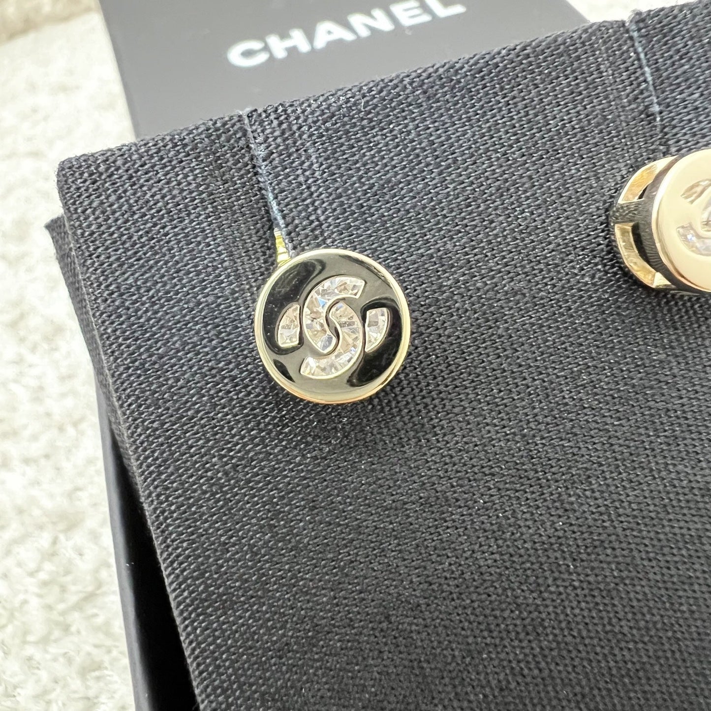 Chanel Mini Round Earrings with Crystal Studded CC Logo in LGHW Jewelry