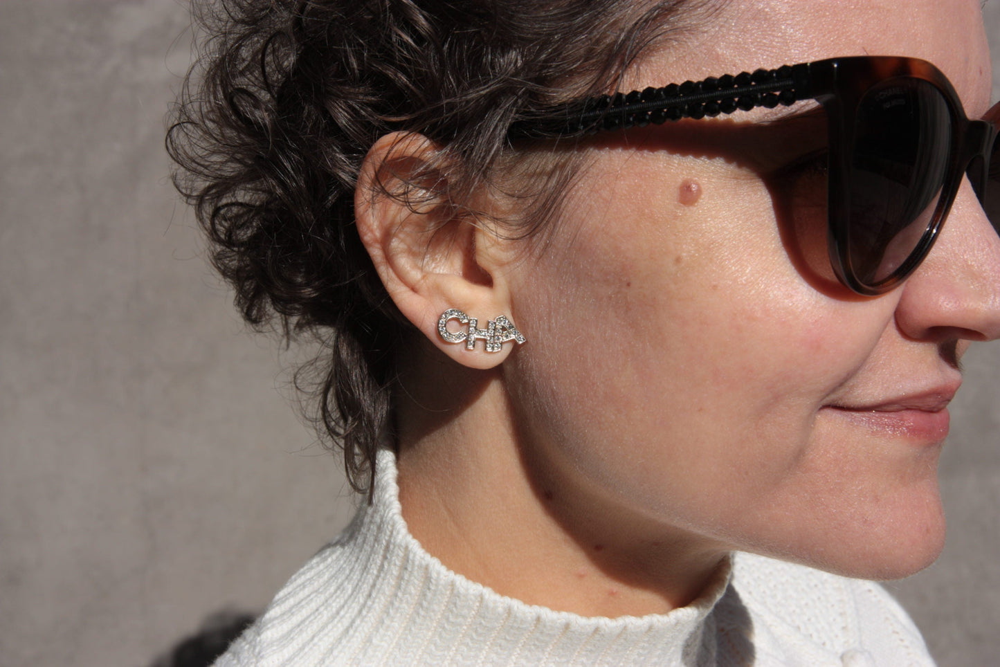 Chanel New 2021 Gold and Crystal Logo Stud Signature Earrings Jewelry
