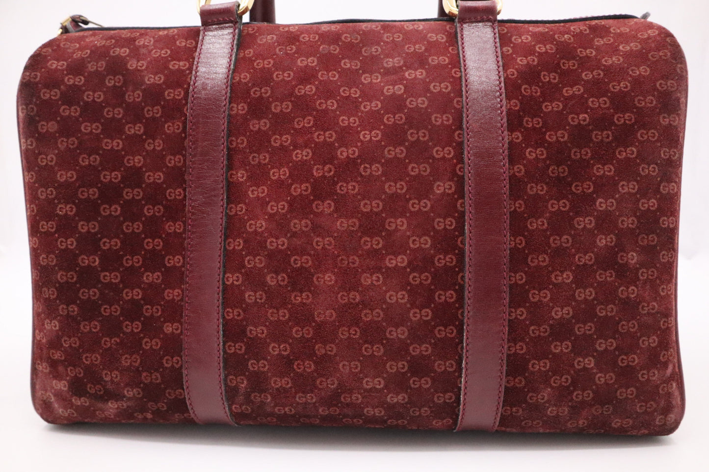 Gucci Boston Burgundy GG Suede Handbag