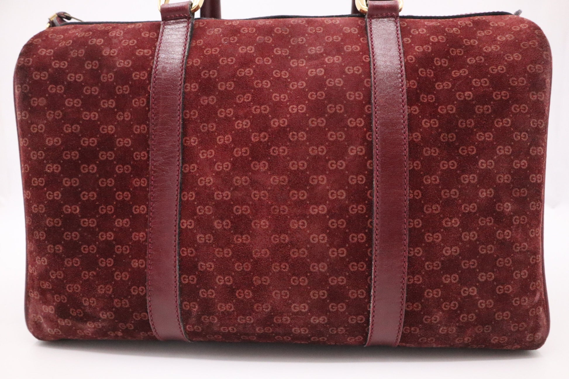 Gucci Boston Burgundy GG Suede Handbag