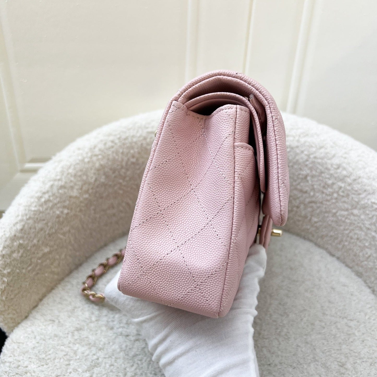 Chanel Small Classic Flap CF in Pink Caviar and LGHW Accessory