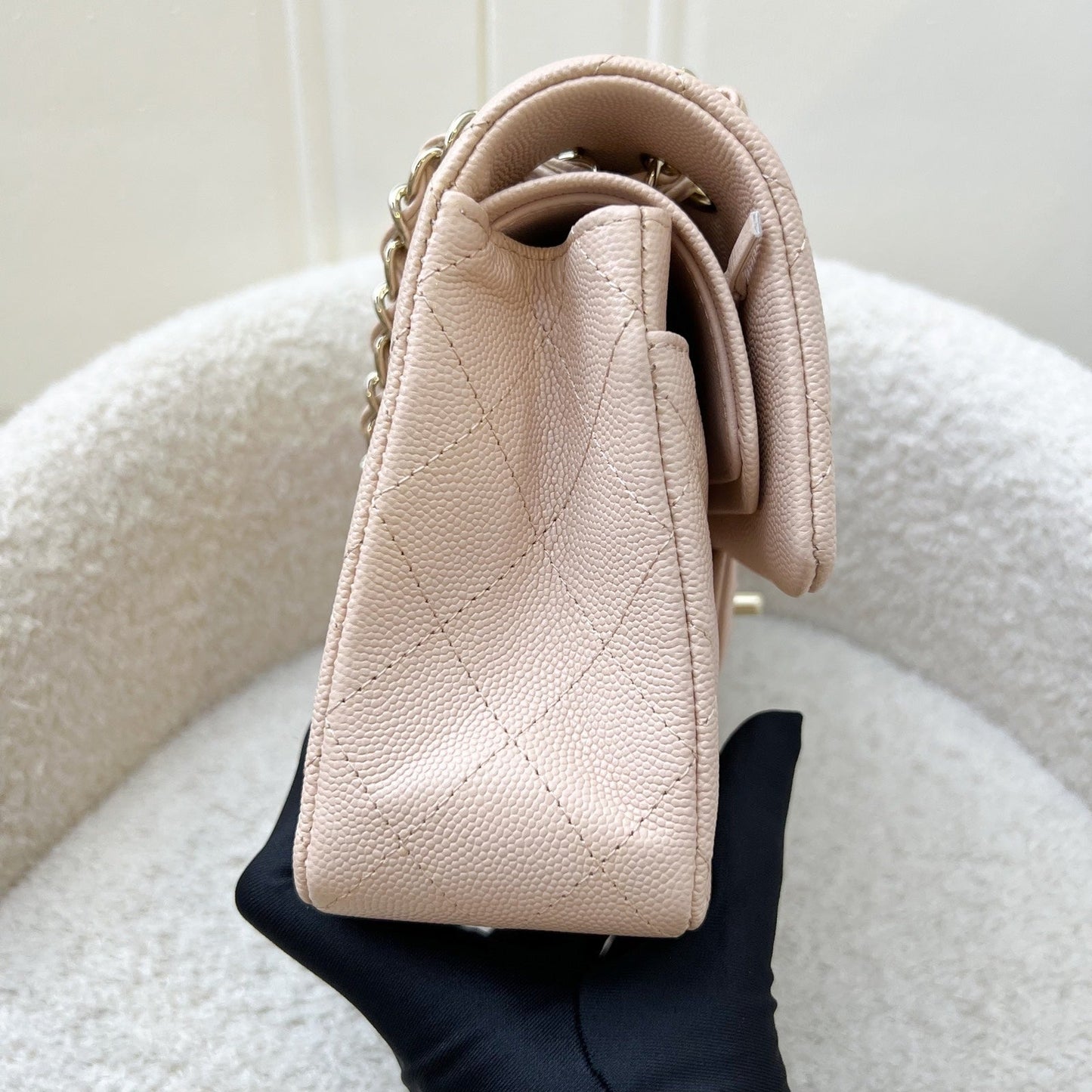 Chanel Small Classic Flap CF in Beige Clair Caviar and LGHW (Model: ) Accessory