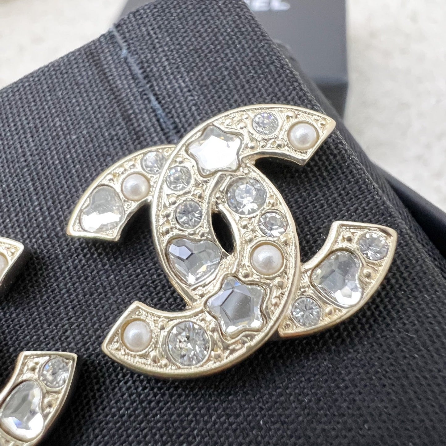 Chanel CC Logo Earrings with Diamantes in LGHW Jewelry