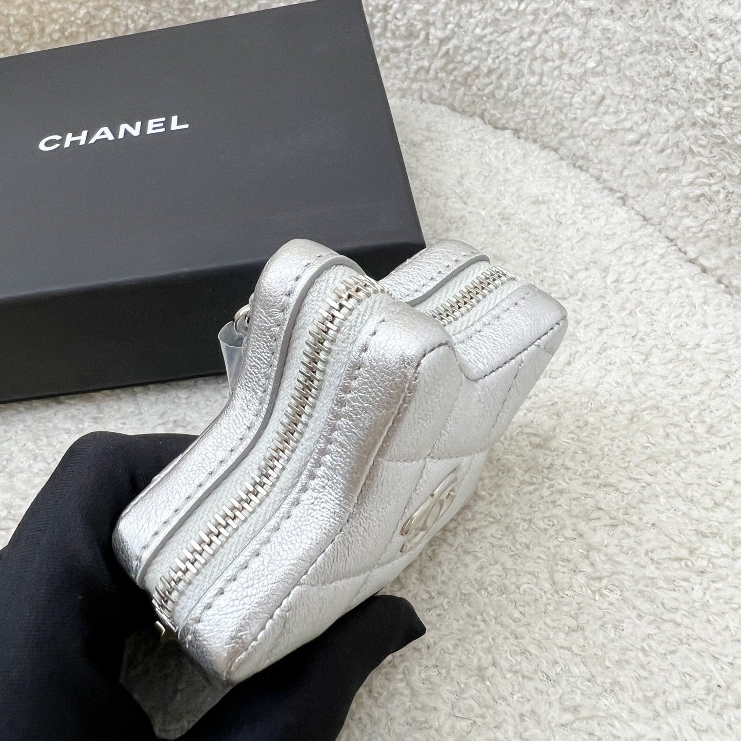 Chanel VIP Gift Star Pouch Charm in Iridescent Silver Lambskin and SHW
