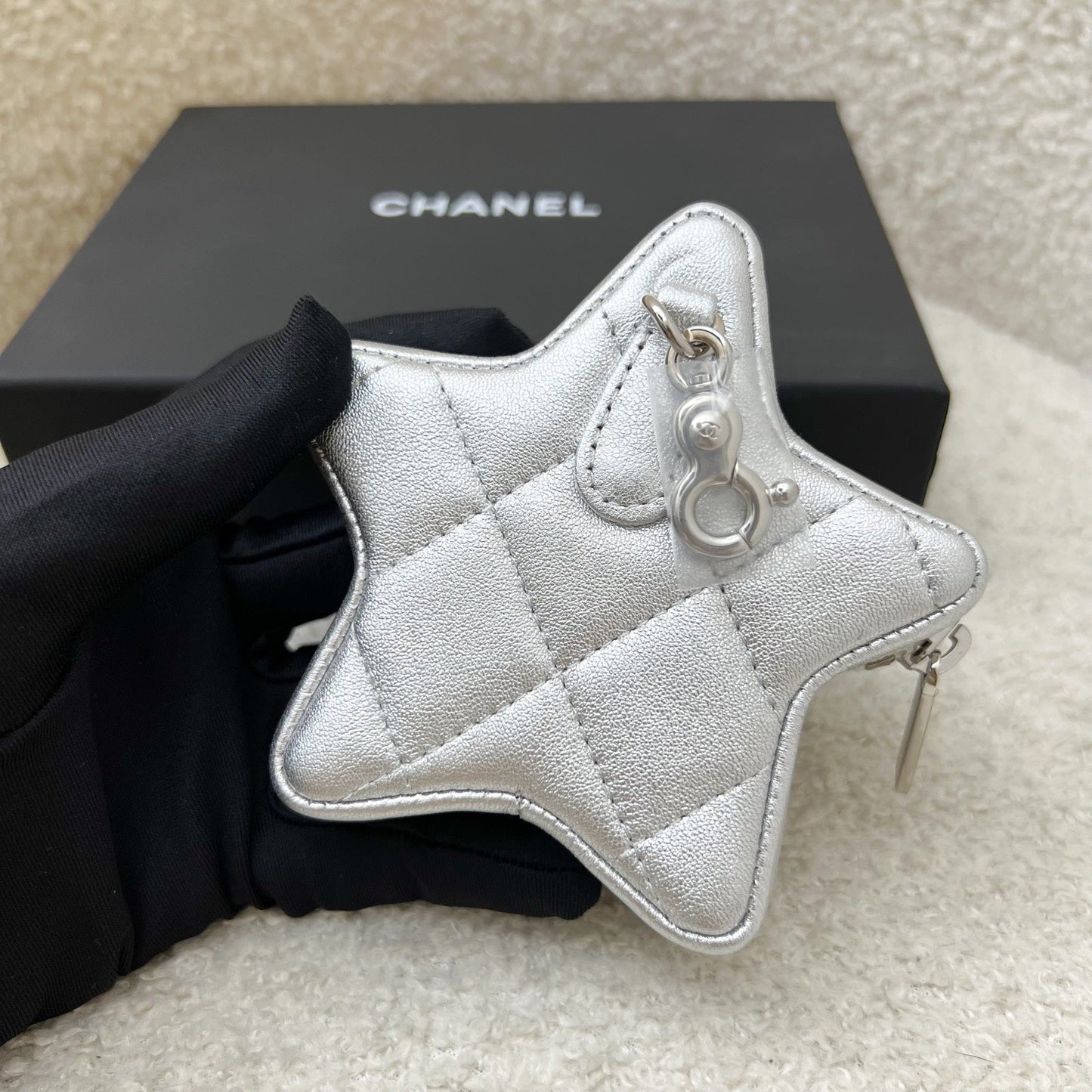 Chanel VIP Gift Star Pouch Charm in Iridescent Silver Lambskin and SHW