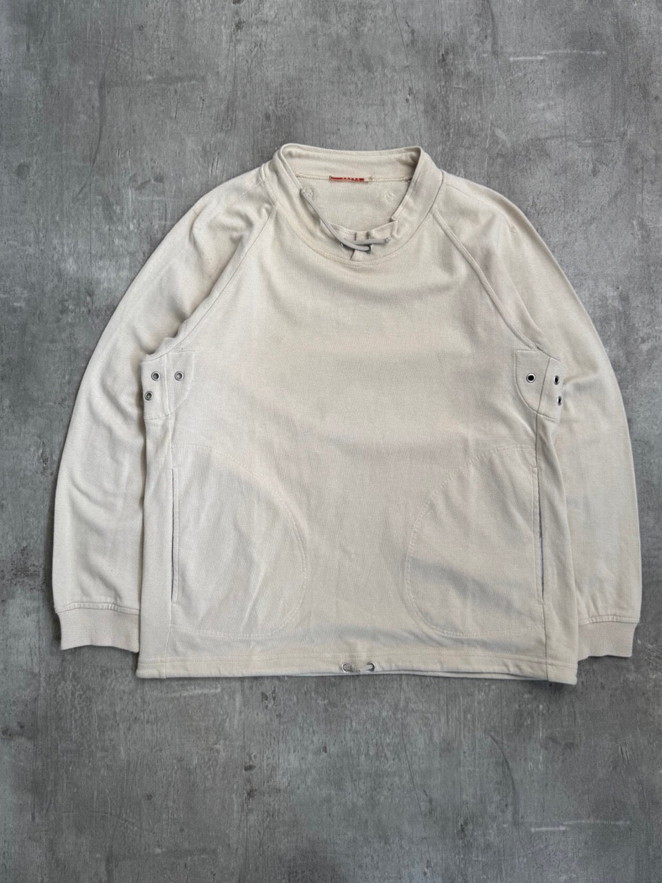 Prada Handbag Drawstring Collar Sweater Beige Large
