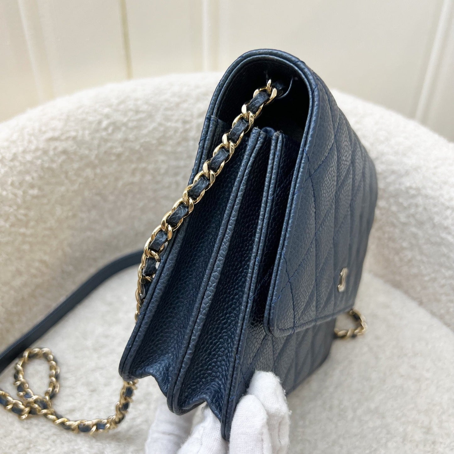 Chanel Square Wallet on Chain WOC in Metallic Blue Caviar and LGHW (Model: ) Bag