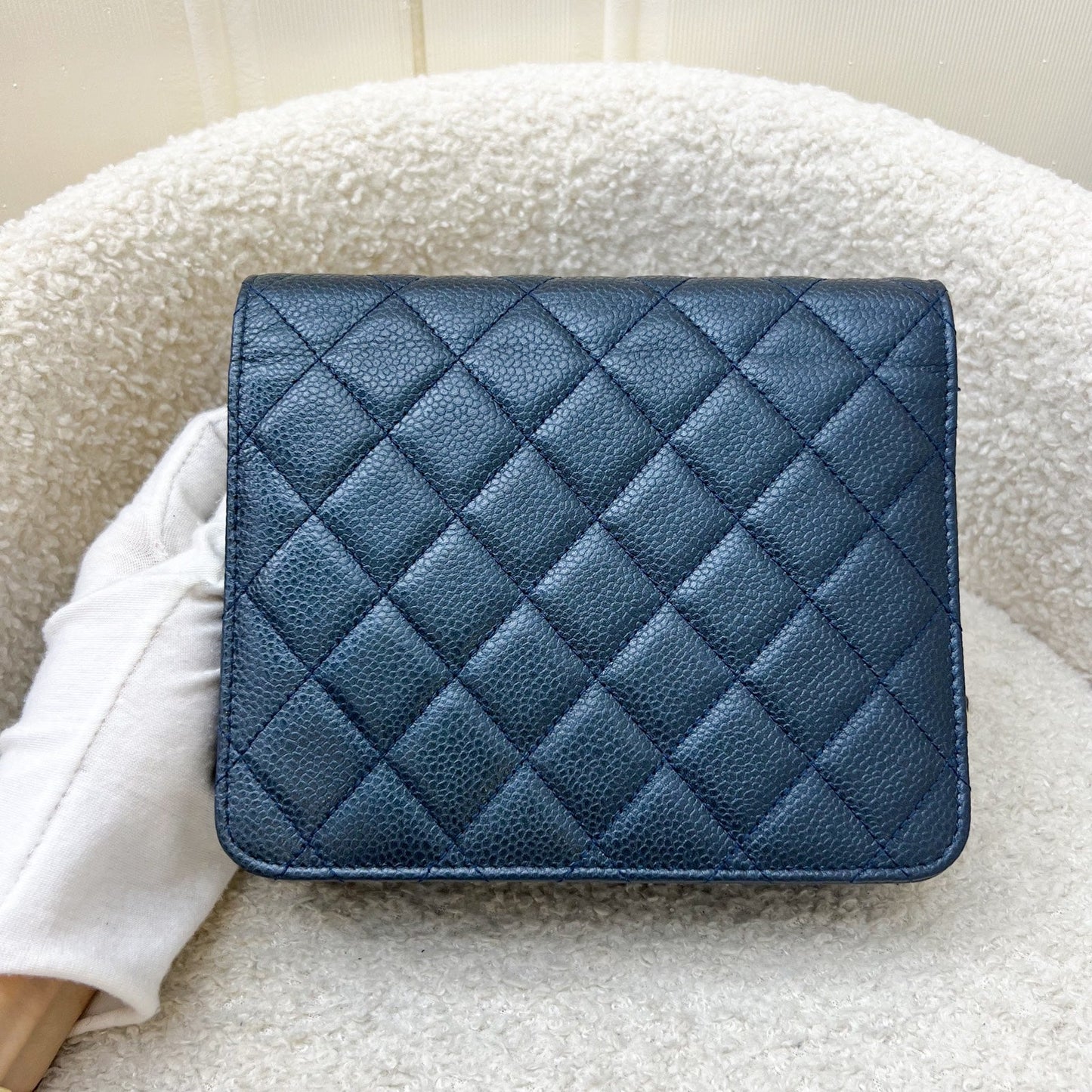 Chanel Square Wallet on Chain WOC in Metallic Blue Caviar and LGHW (Model: ) Bag