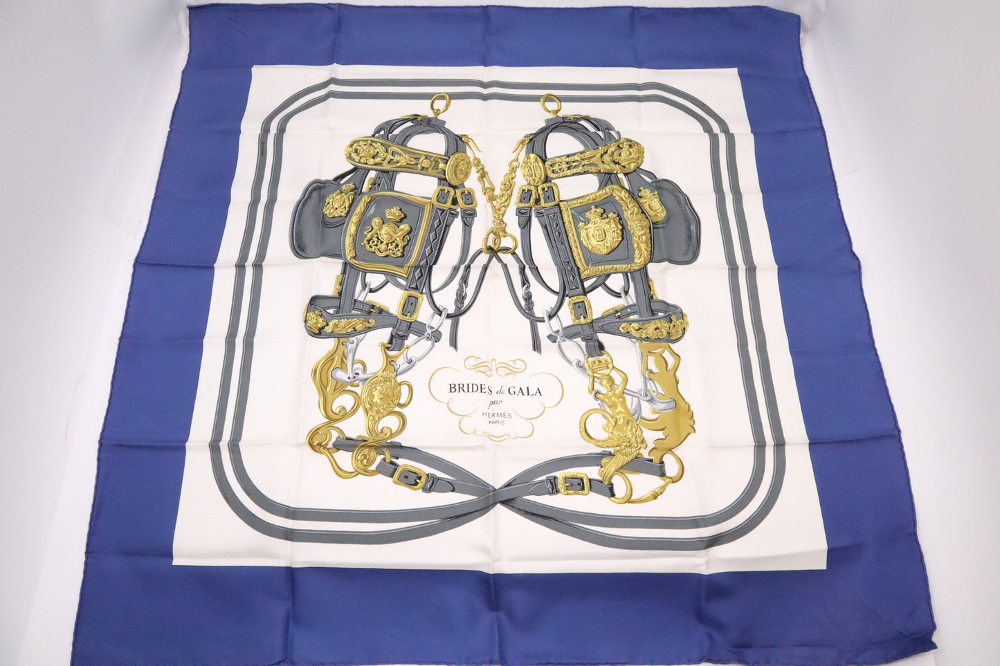 Hermes "Brides De Gala" Carre In Silk Handbag Blue Travel Bag