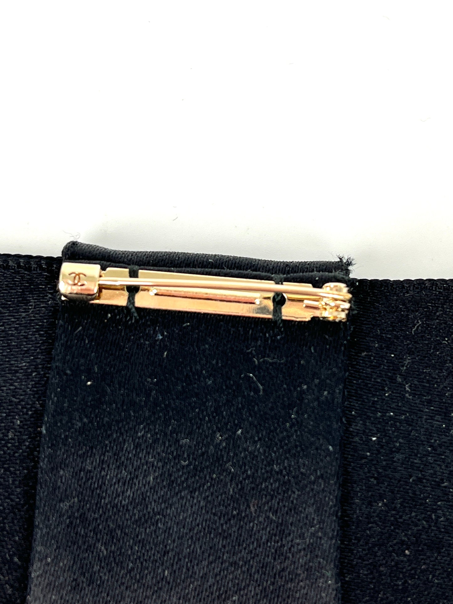 Chanel Bow Black Satin Silk Brooch Pin