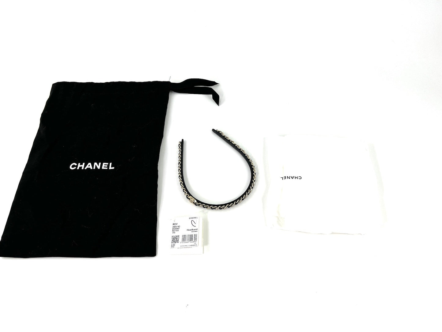 Chanel Hollywood Hills Black Chain Link Leather CC Logo Headband Accessory