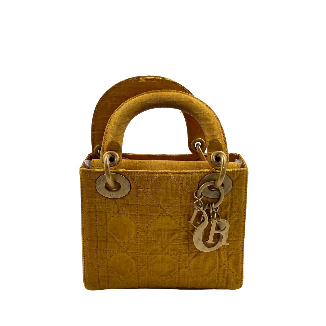 Dior Lady Mustard Yellow Silk Cannage Handbag Mini Travel Bag