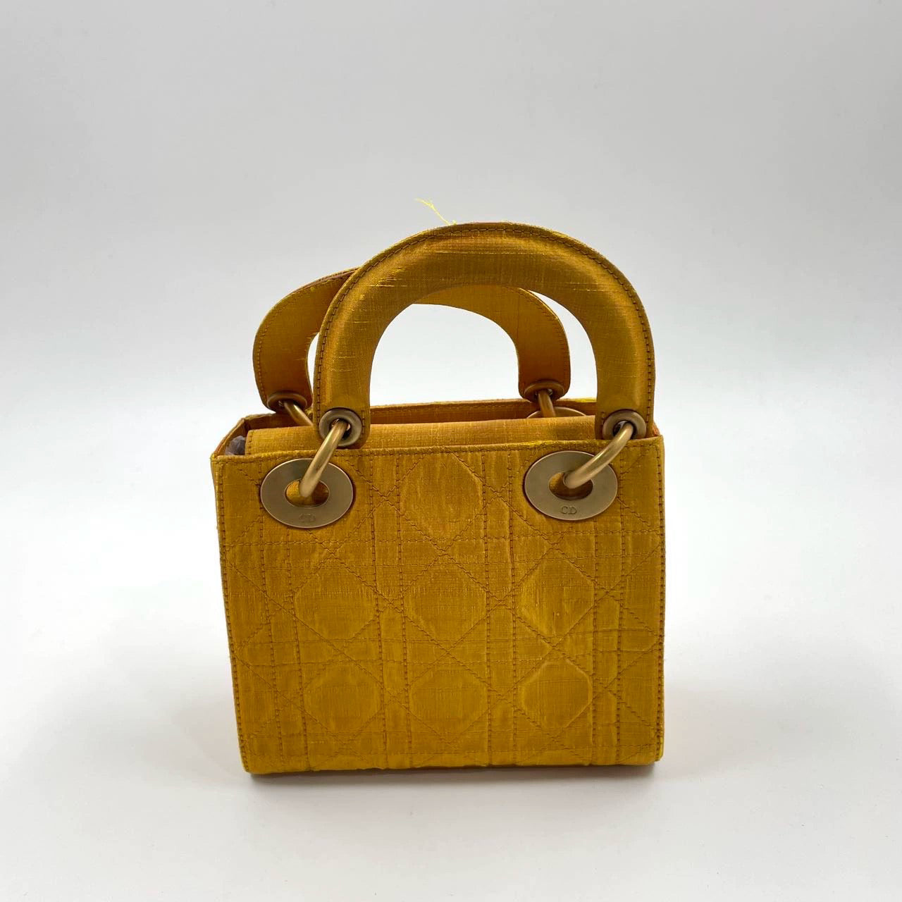 Dior Lady Mustard Yellow Silk Cannage Handbag Mini Travel Bag