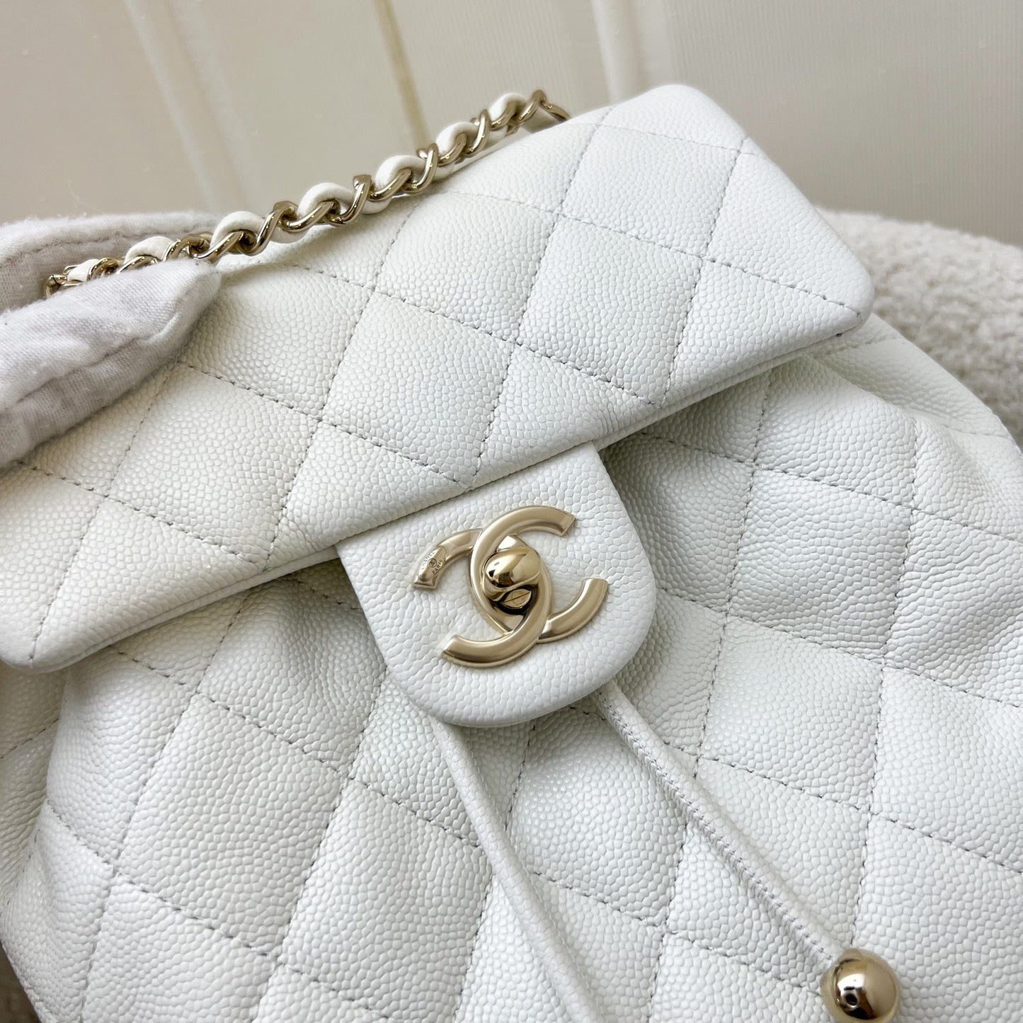 Chanel Urban Spirit Backpack in White Caviar and LGHW (Model: )