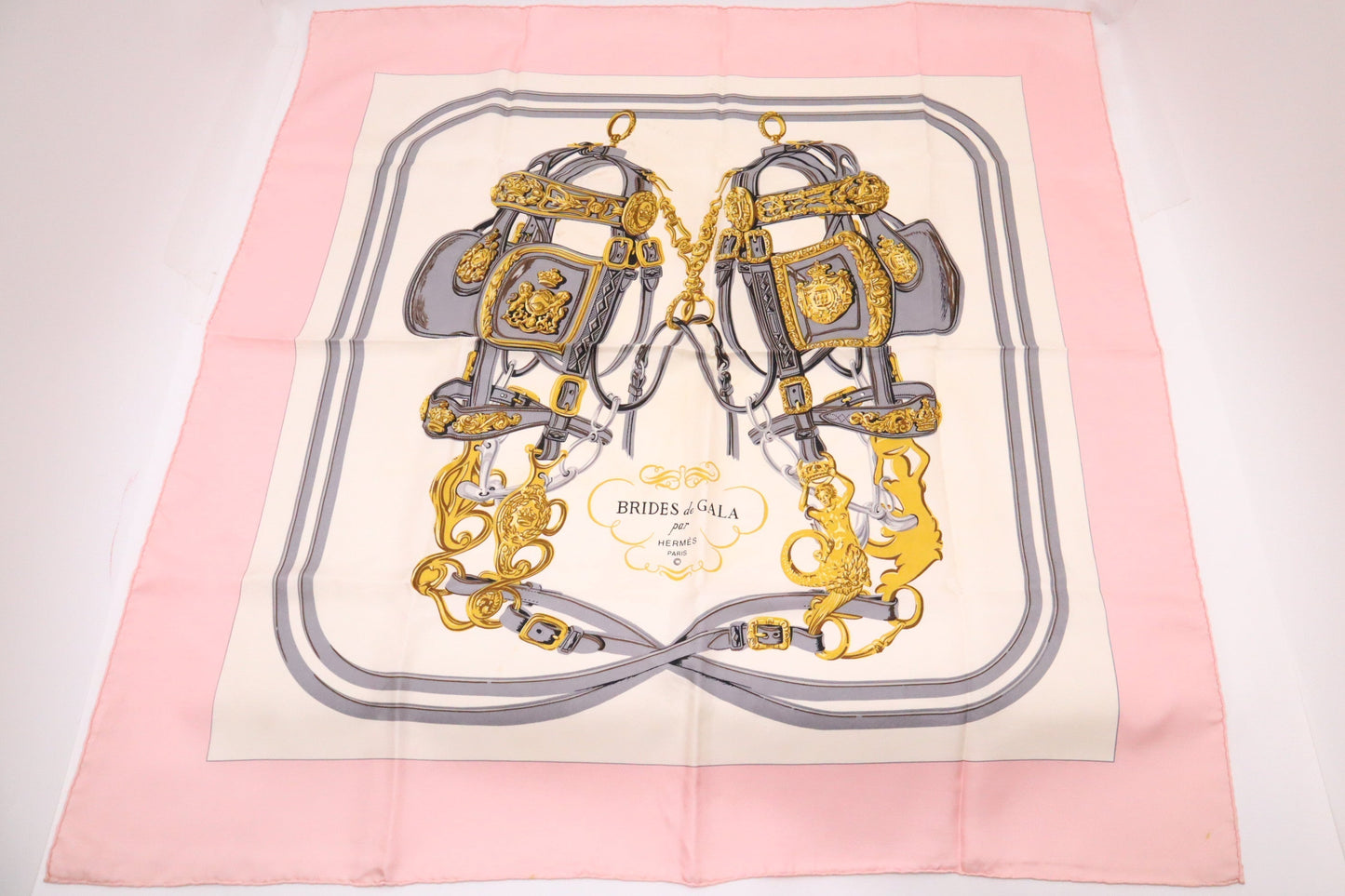 Hermes "Brides De Gala" Carre In Silk Handbag Pink Travel Bag