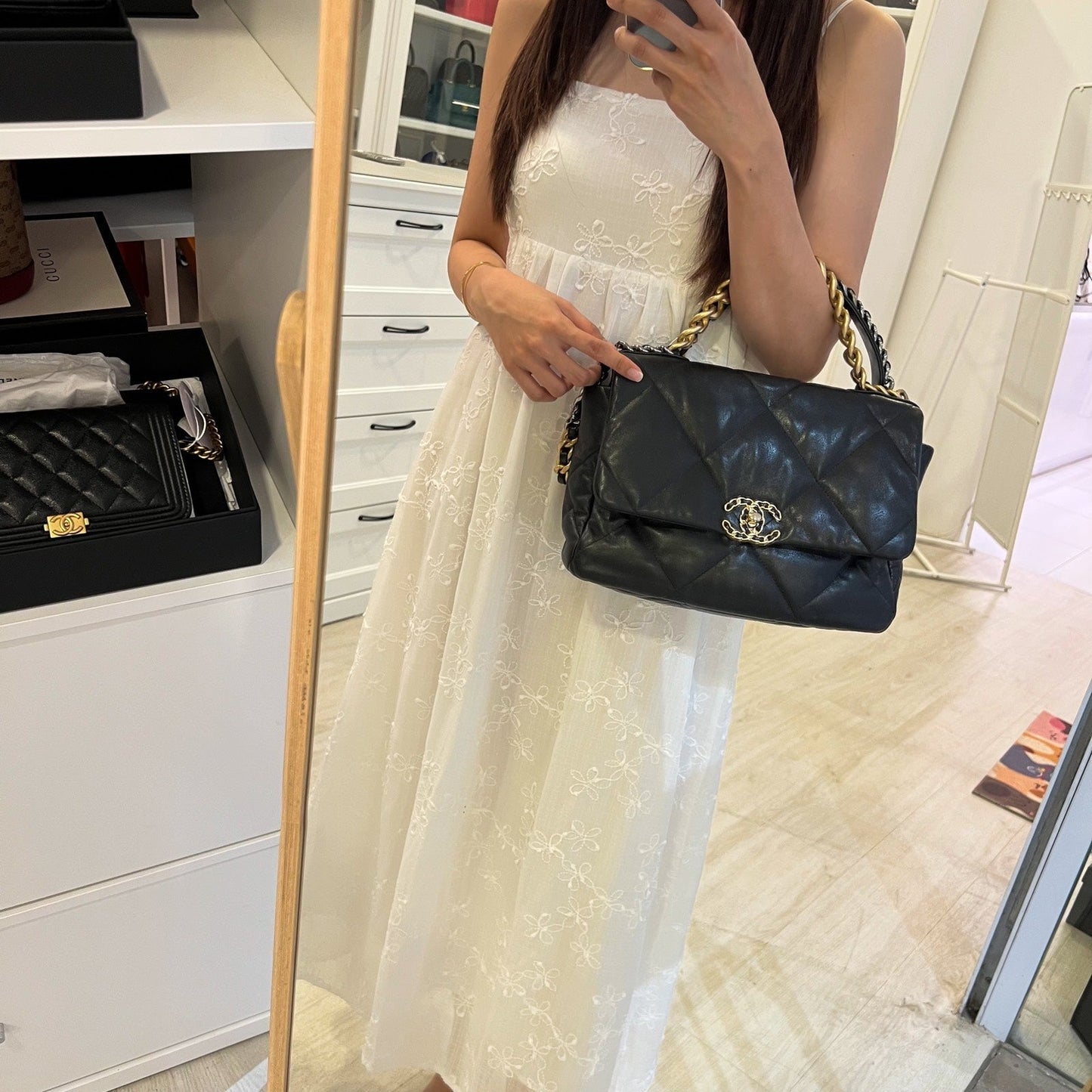 Chanel 19 Medium / Large Flap in Black Lambskin and 3-tone HW Accessory