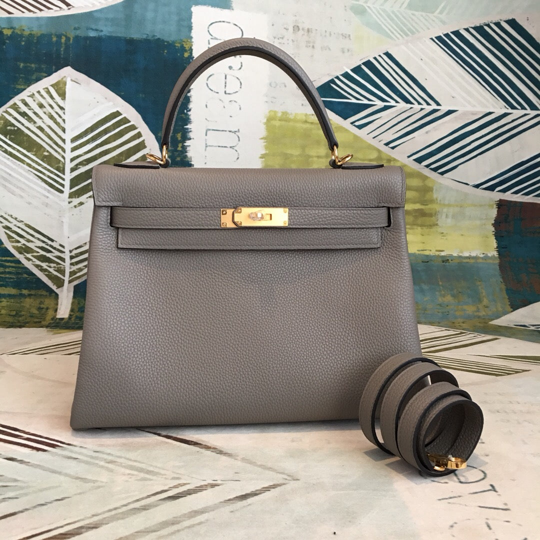 Top Quality Kelly Grey Bag In Epsom Gold Travel Bag