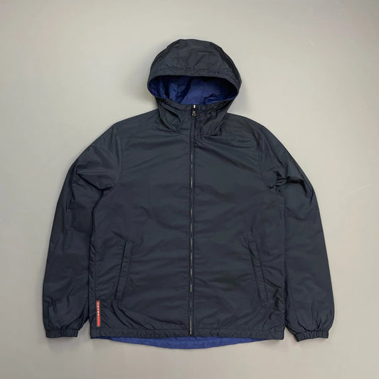 Prada Handbag Sport & Iridescent Reversible Resin-Coated Hooded Windbreake Nylon Blue Navy