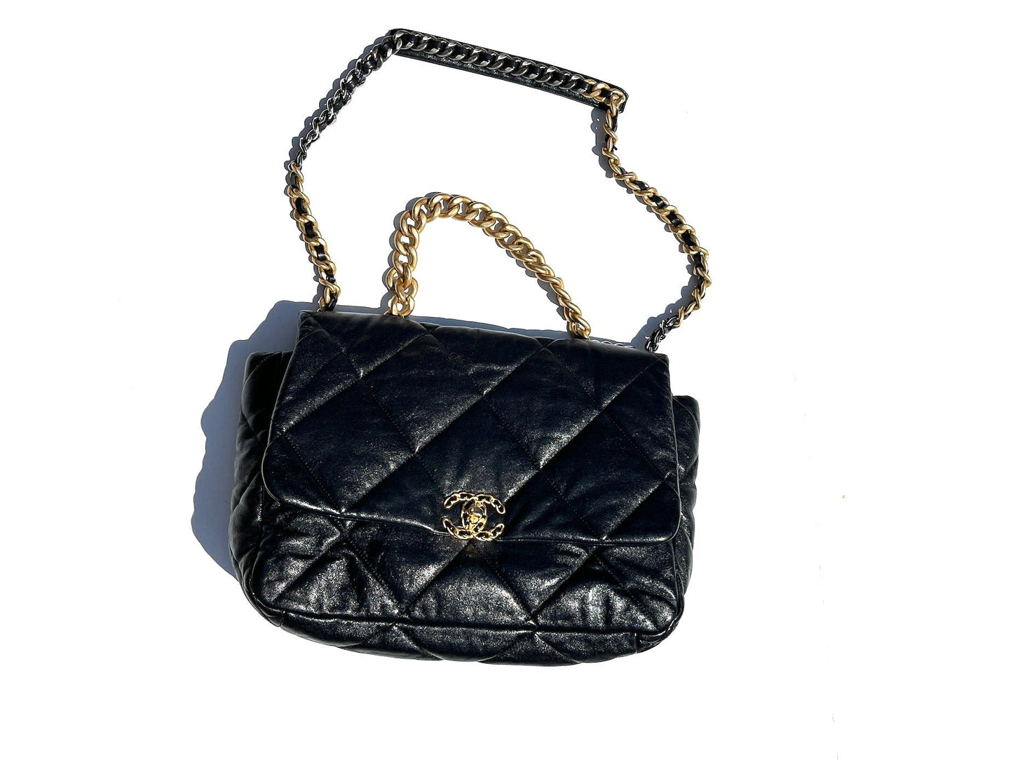 Chanel 19 Black Goatskin 2020 Chain Quilted Maxi Accessory
