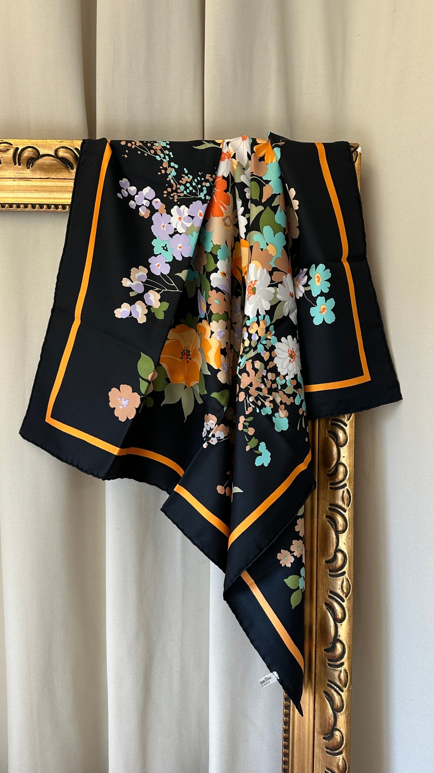 Dior Floral Silk Scarf Black