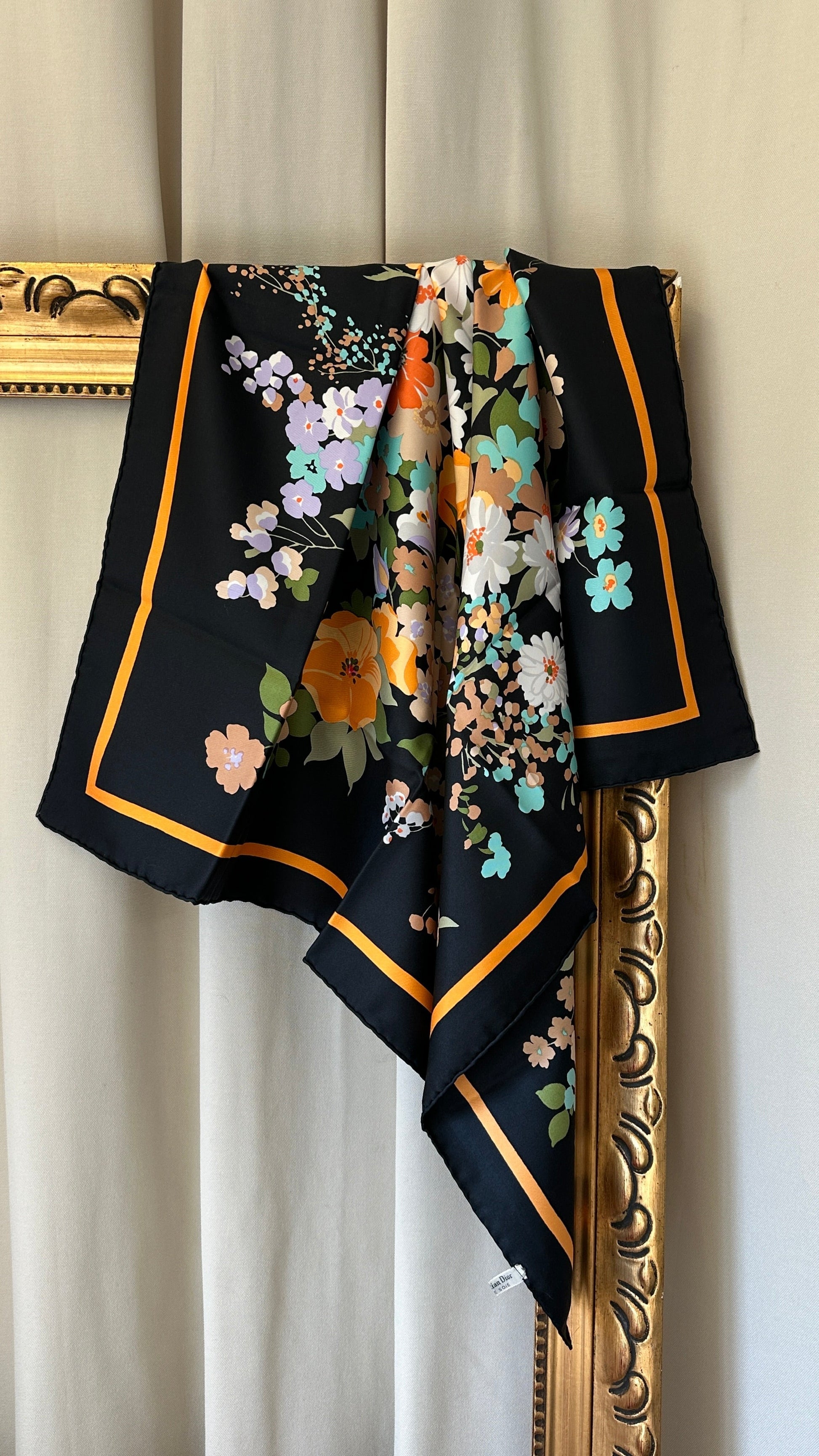 Dior Floral Silk Scarf Black