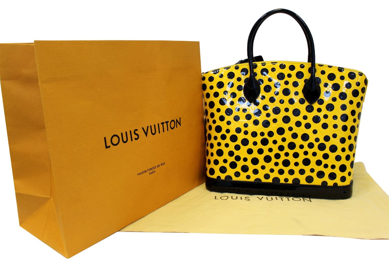 Louis Limited Yayoi Kusama Yellow Vernis Dots Black Travel Bag