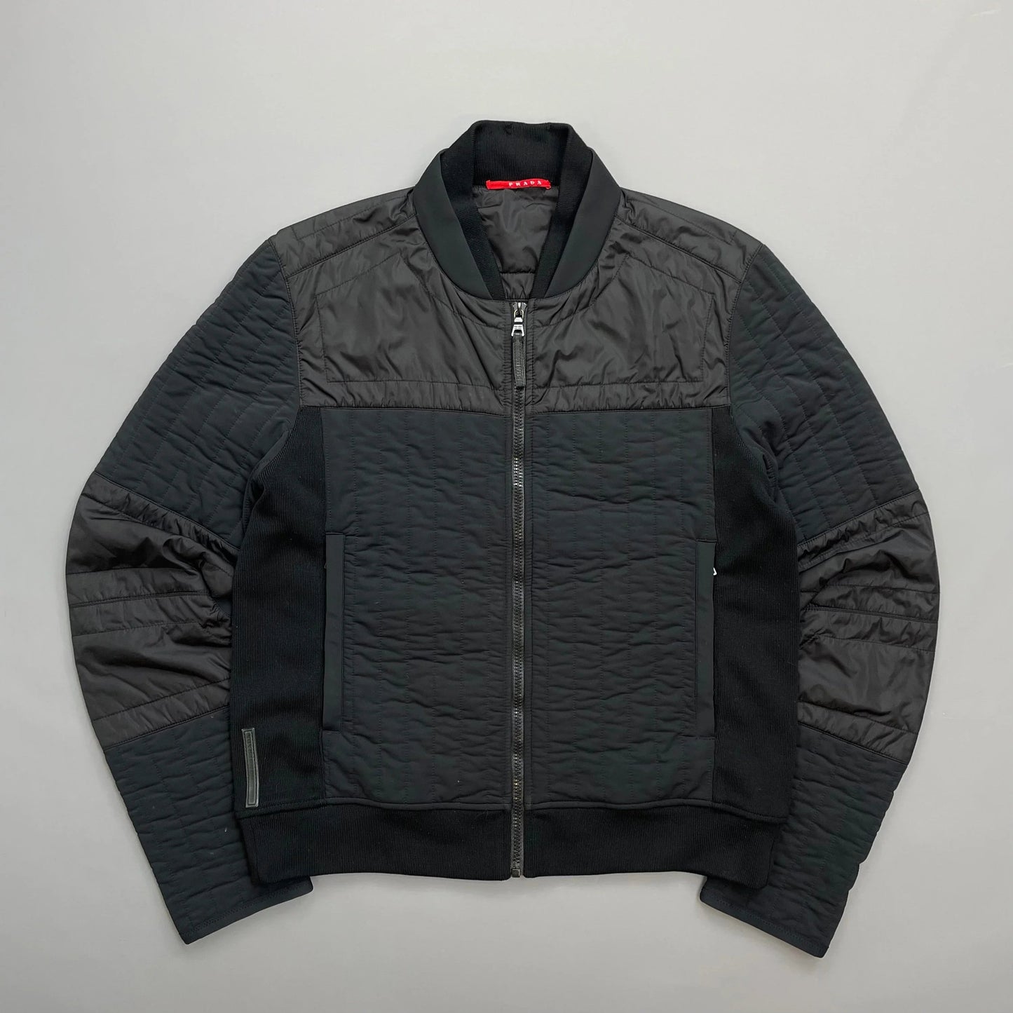 Prada Handbag Sport Panelled & Wool Padded Jacket Nylon Quilted Black