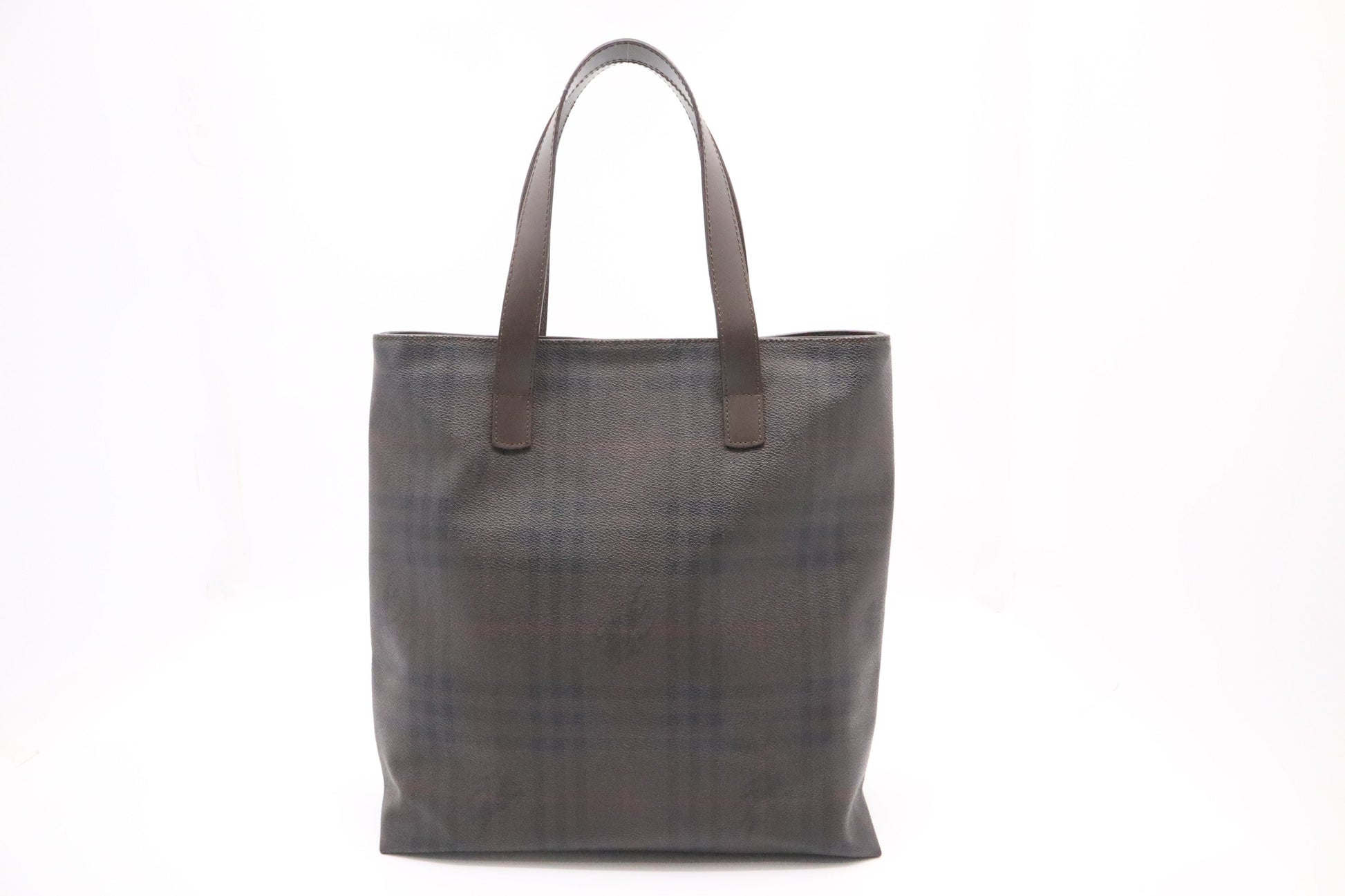 Burberry Tote In Dark Checked Canvas Brown Tote Bag