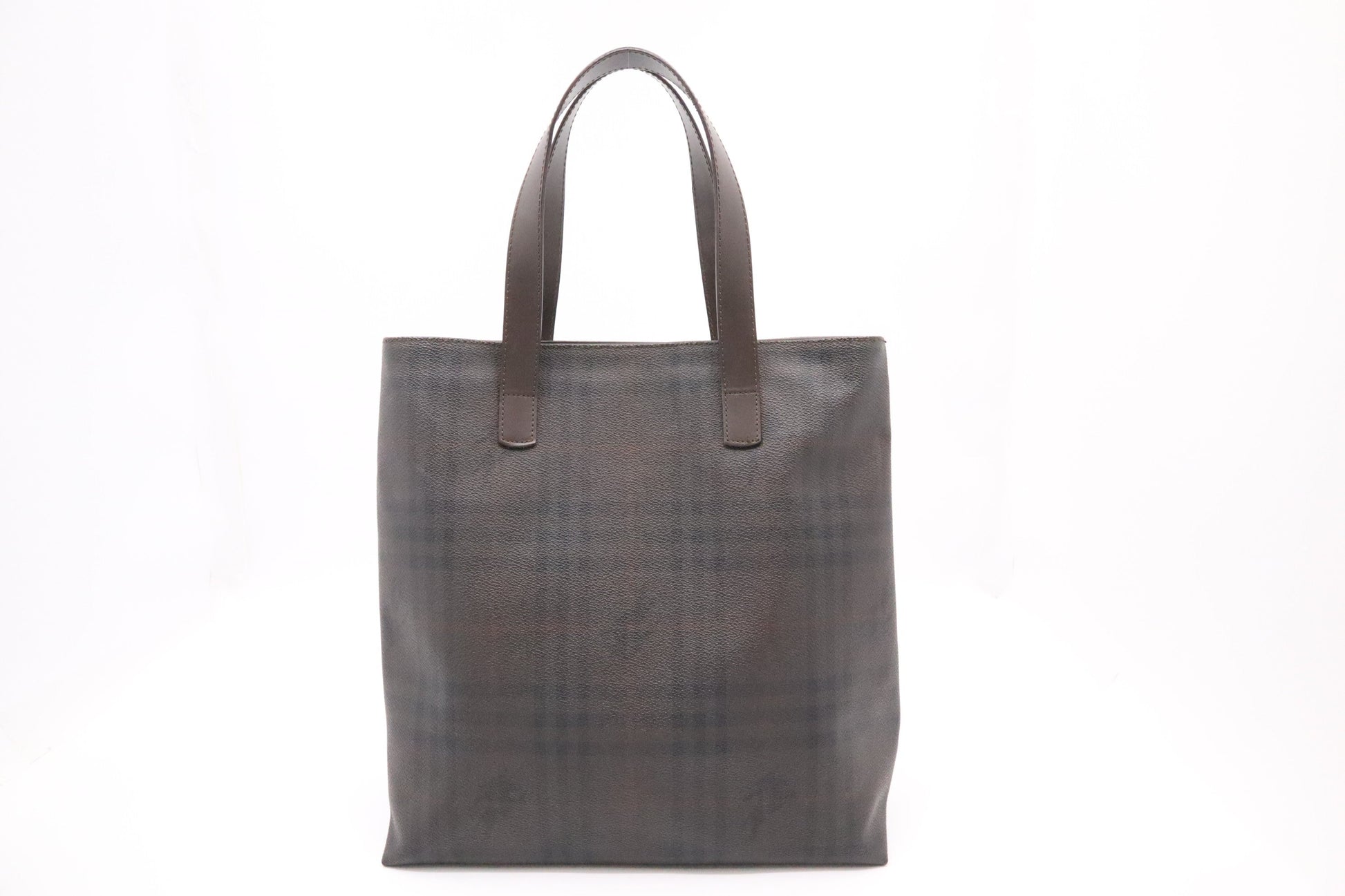 Burberry Tote In Dark Checked Canvas Brown Tote Bag
