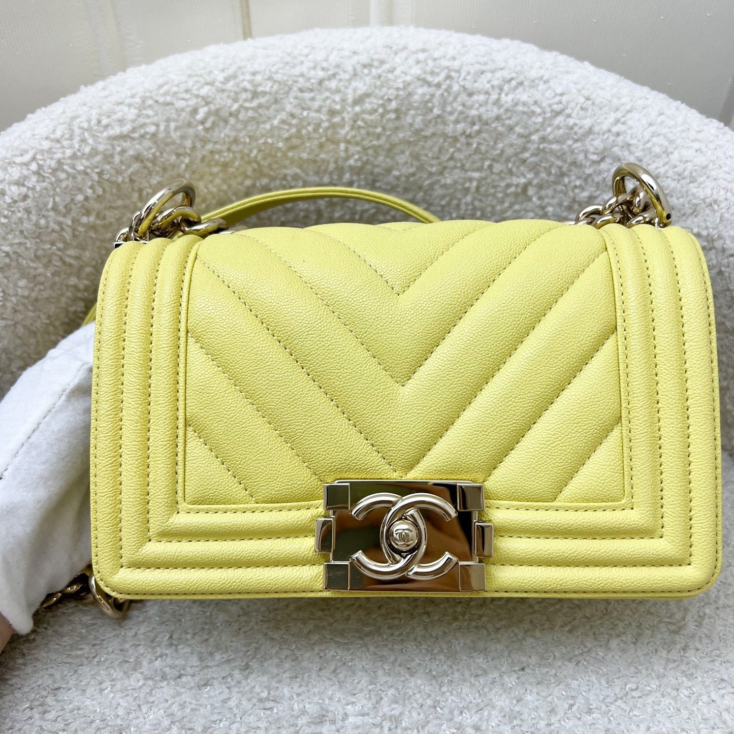 Chanel Small Boy Flap in Yellow Caviar and LGHW Accessory