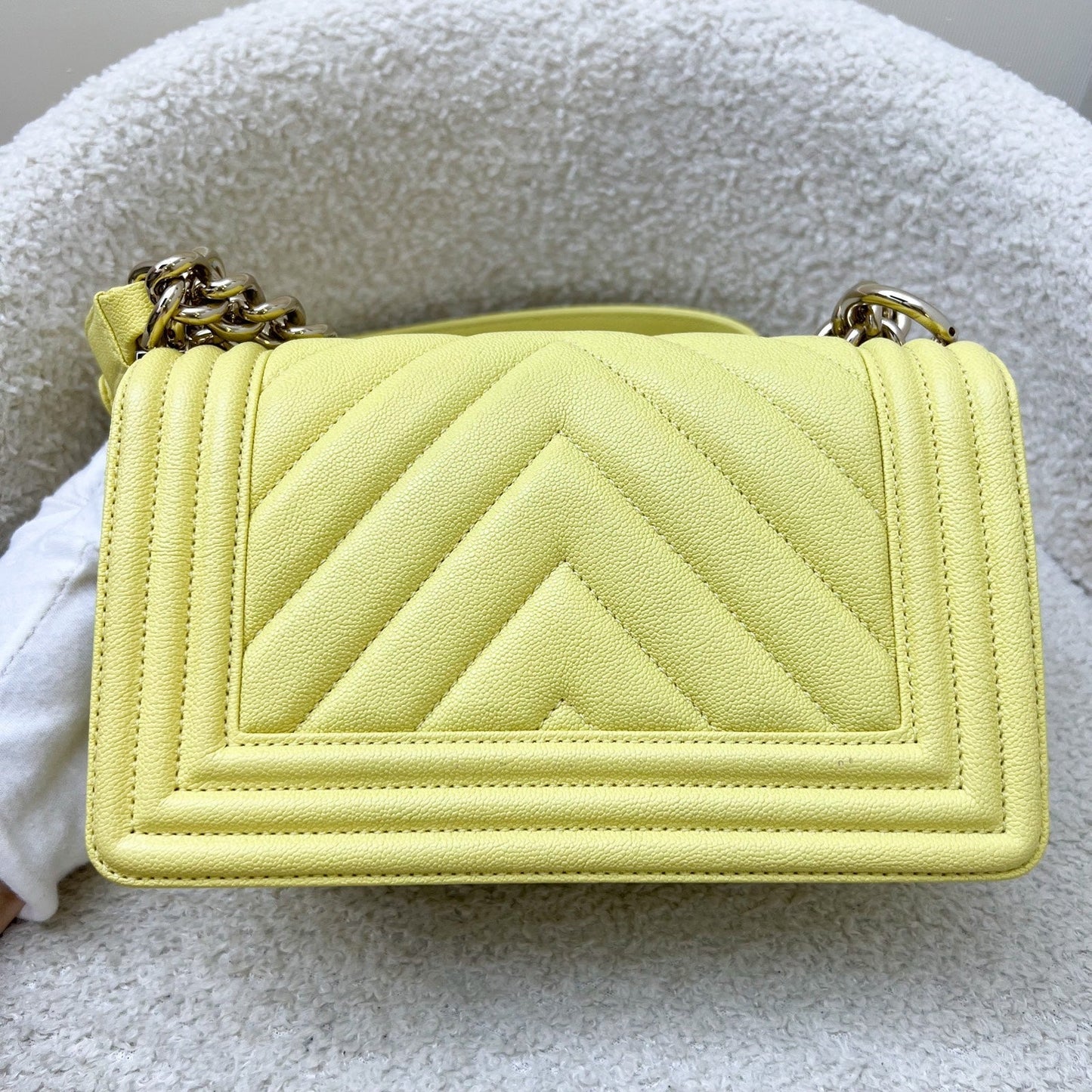 Chanel Small Boy Flap in Yellow Caviar and LGHW Accessory