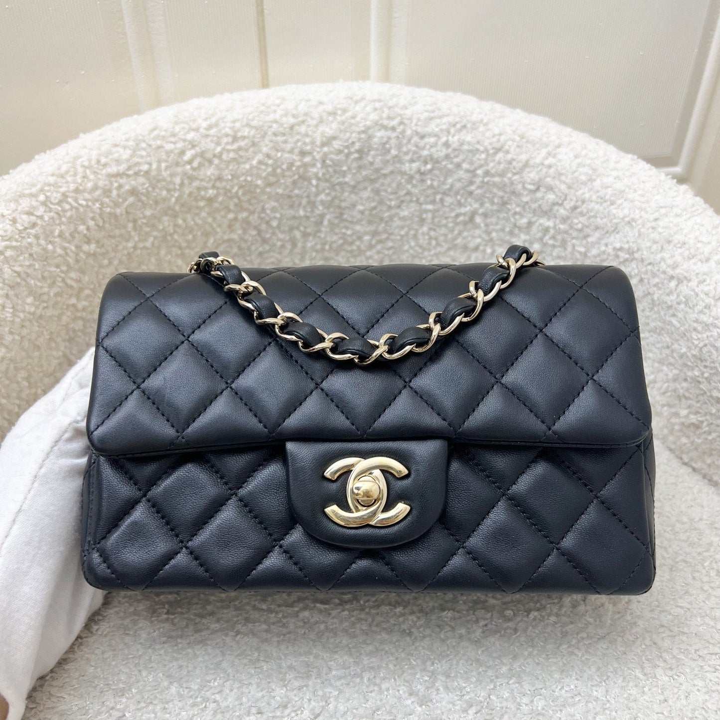 Chanel Classic Mini Rectangle Flap in Black Lambskin and LGHW (Model: ) Accessory