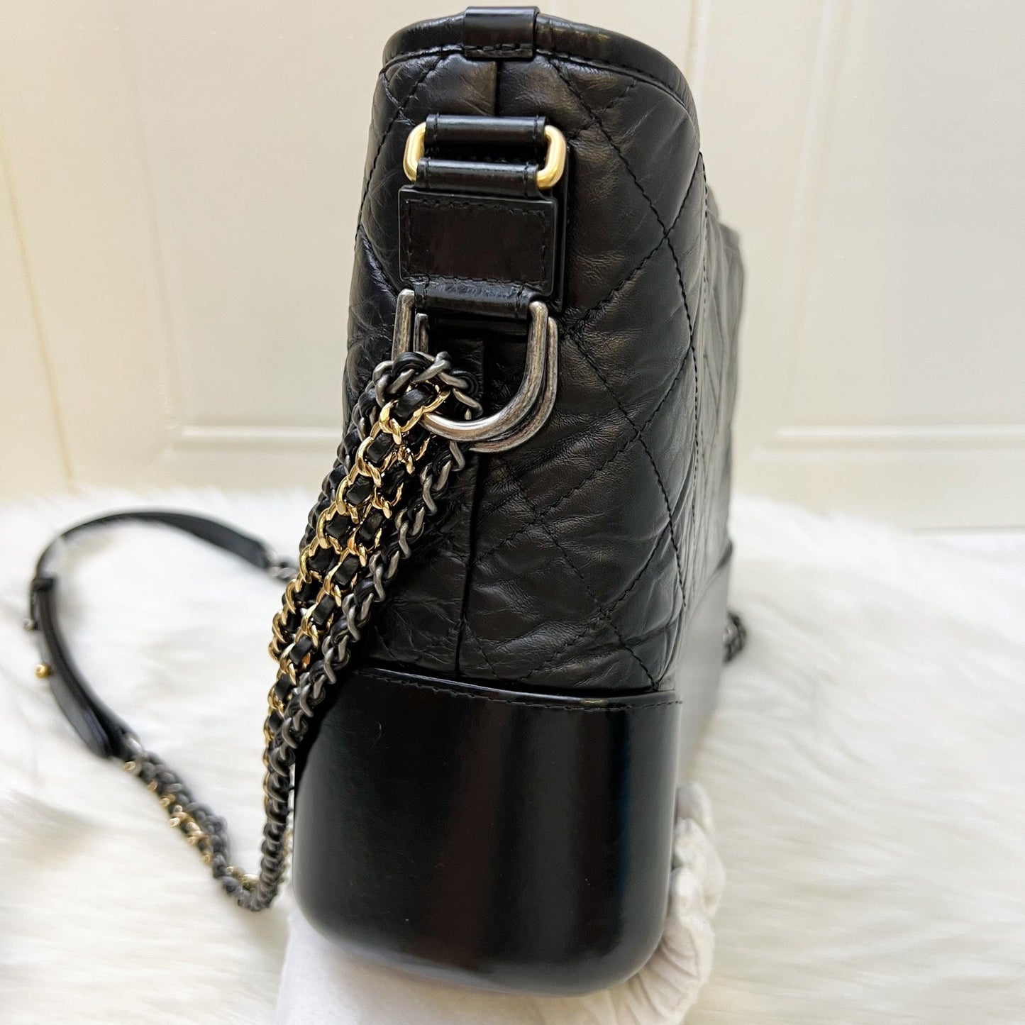 Chanel Medium (New Large) Gabrielle in Black Distressed Calfskin and 3 Tone HW Accessory