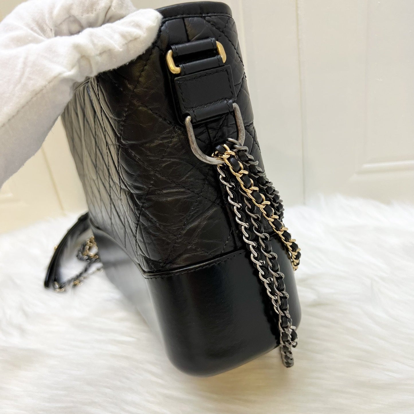 Chanel Medium (New Large) Gabrielle in Black Distressed Calfskin and 3 Tone HW Accessory