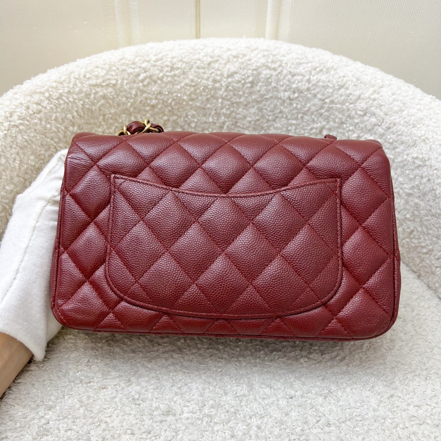 Chanel Classic Mini Rectangle Flap in Iridescent Burgundy Red Caviar and AGHW Accessory