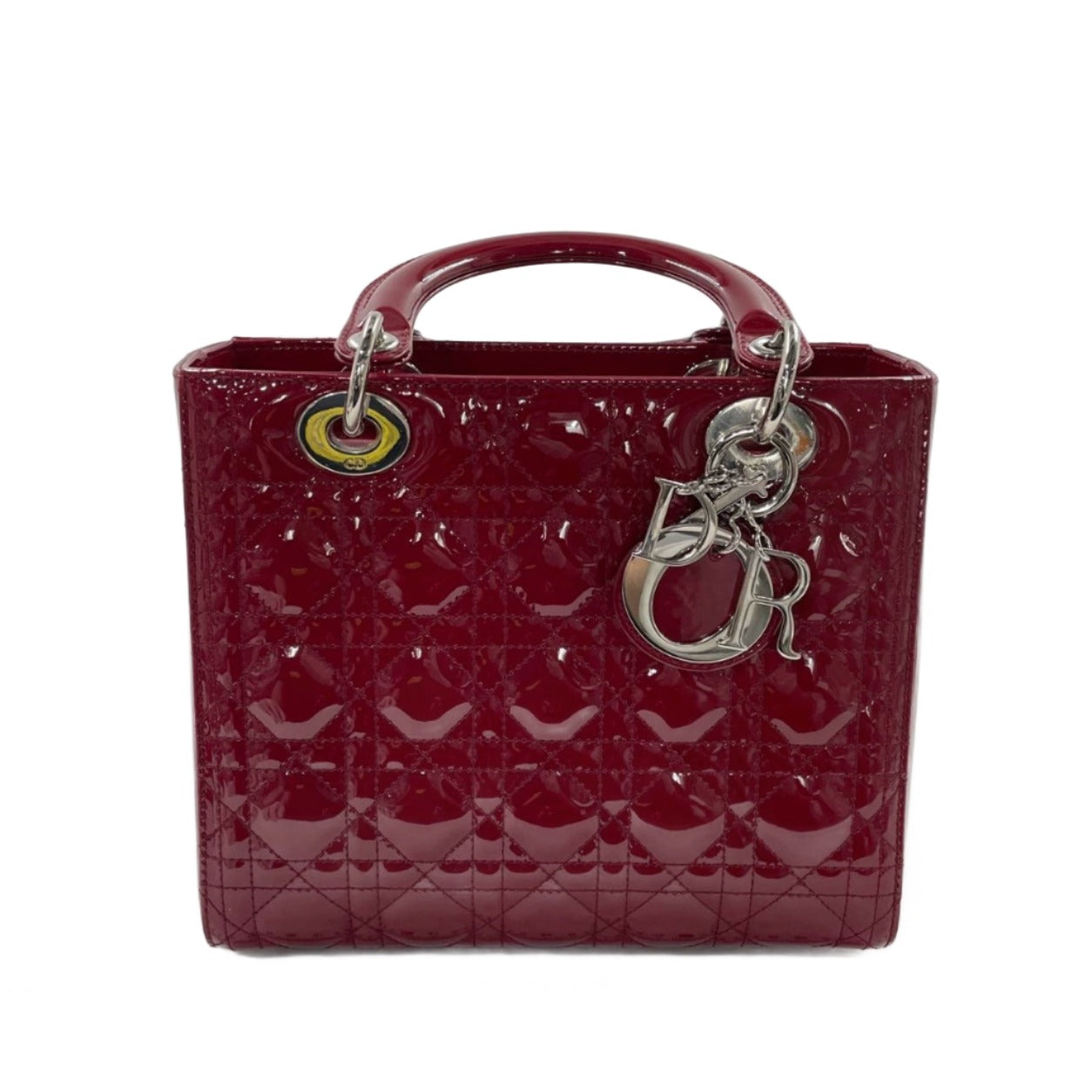 Dior Lady Burgundy Patent Handbag Hardware Leather Silver Travel Bag