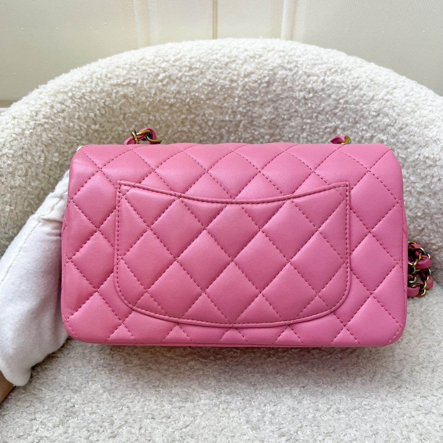 Chanel Classic Mini Rectangle Flap in Pink / Yellow Lambskin and Rainbow HW Accessory