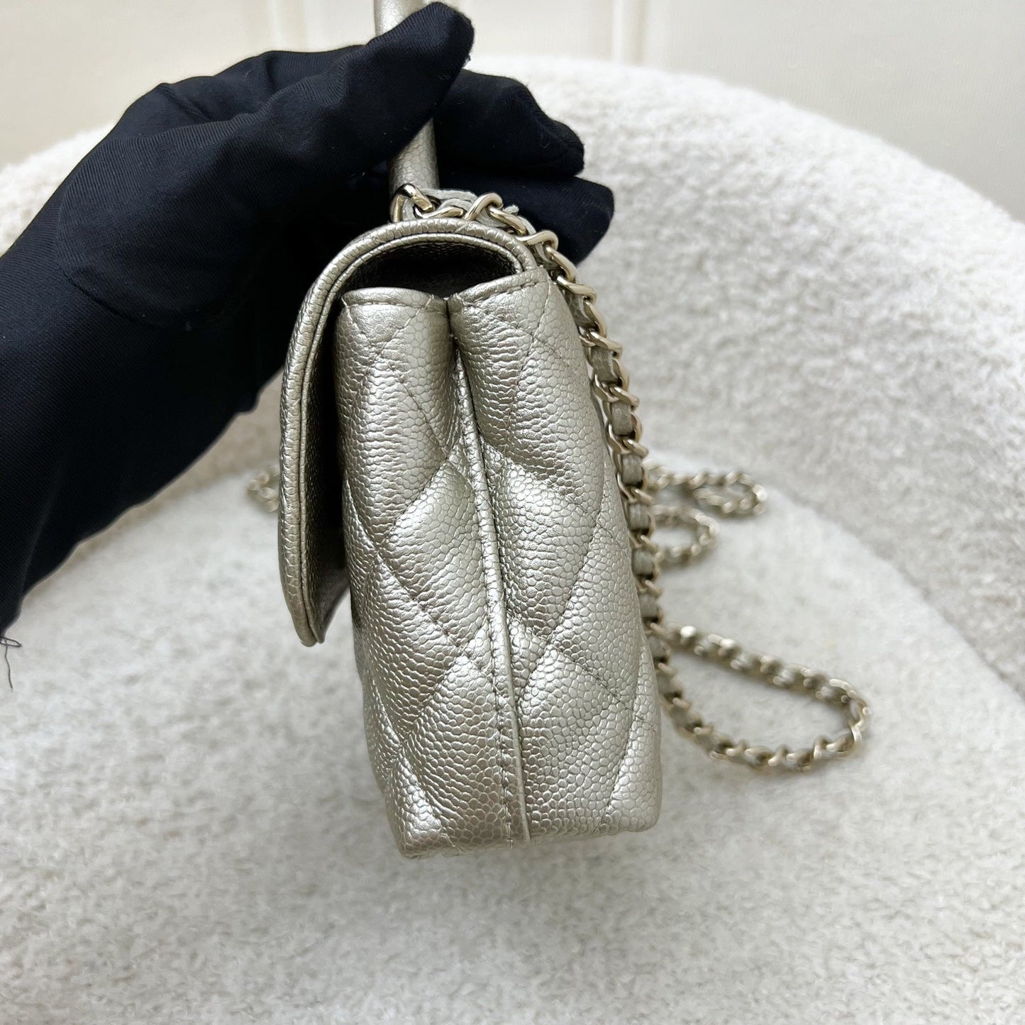 Chanel Micro Coco Handle Flap Bag in Metallic Gold Caviar and LGHW (Model: )