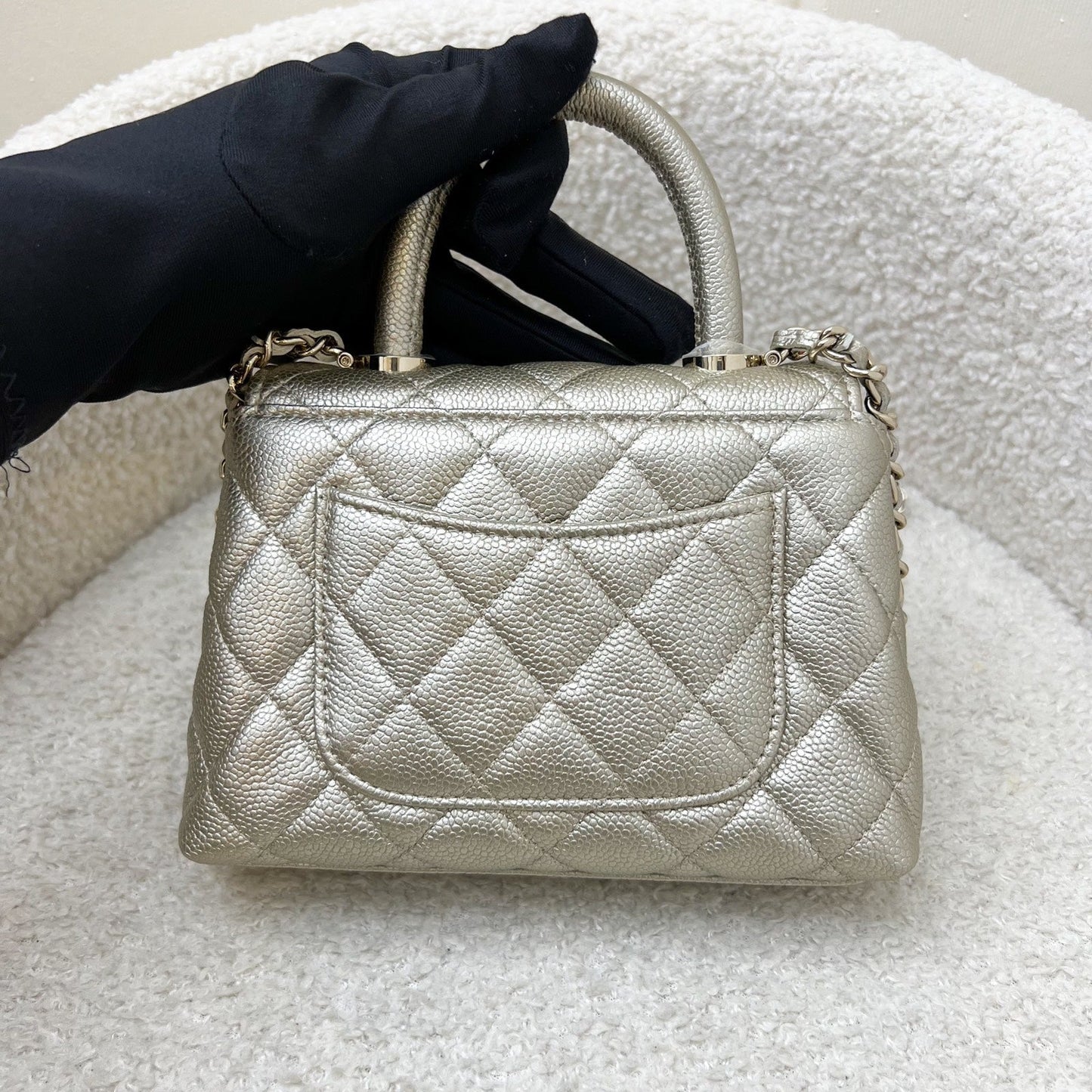 Chanel Micro Coco Handle Flap Bag in Metallic Gold Caviar and LGHW (Model: )