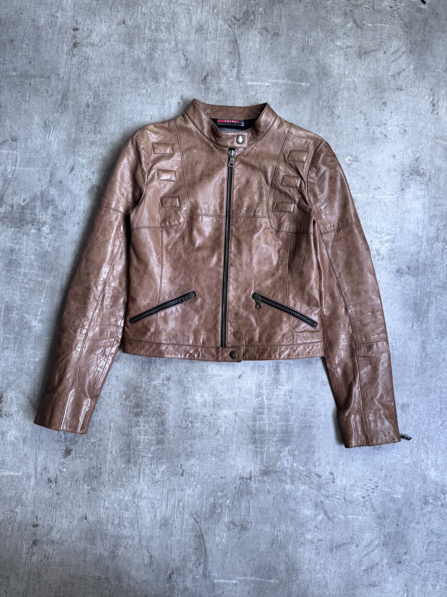 Prada Handbag 1990s Multi Cropped Jacket Leather Brown Small
