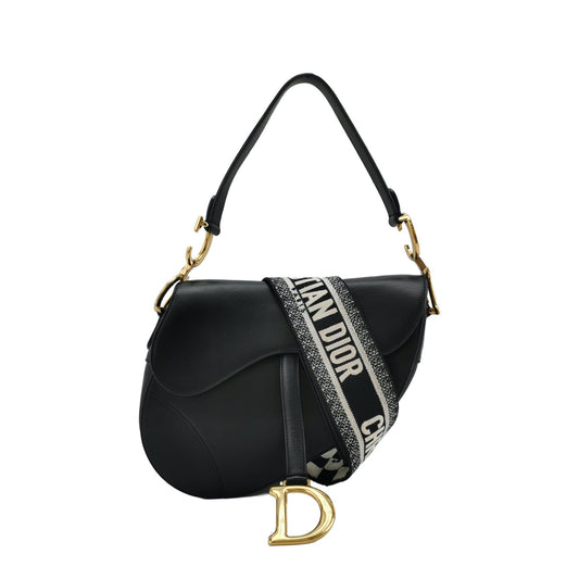 Dior Saddle Smooth With Strap Handbag Leather Black Travel Bag