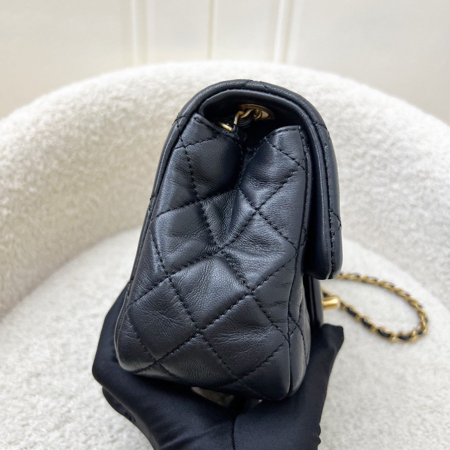 Chanel Pearl Crush Square Mini Flap in Black Lambskin and AGHW (Model: ) Accessory