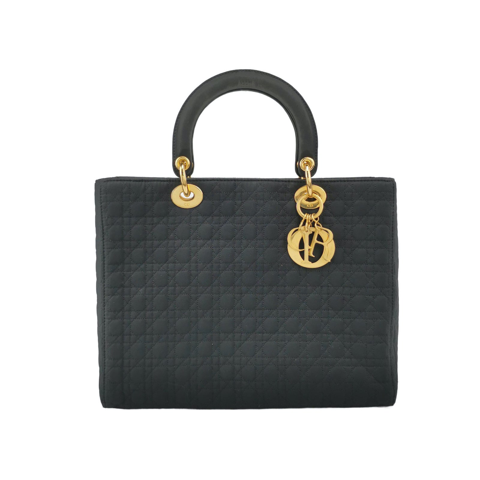 Dior Lady Cloth With Yellow Tone Hardware Handbag Black Gold Travel Bag Hardware Handbag