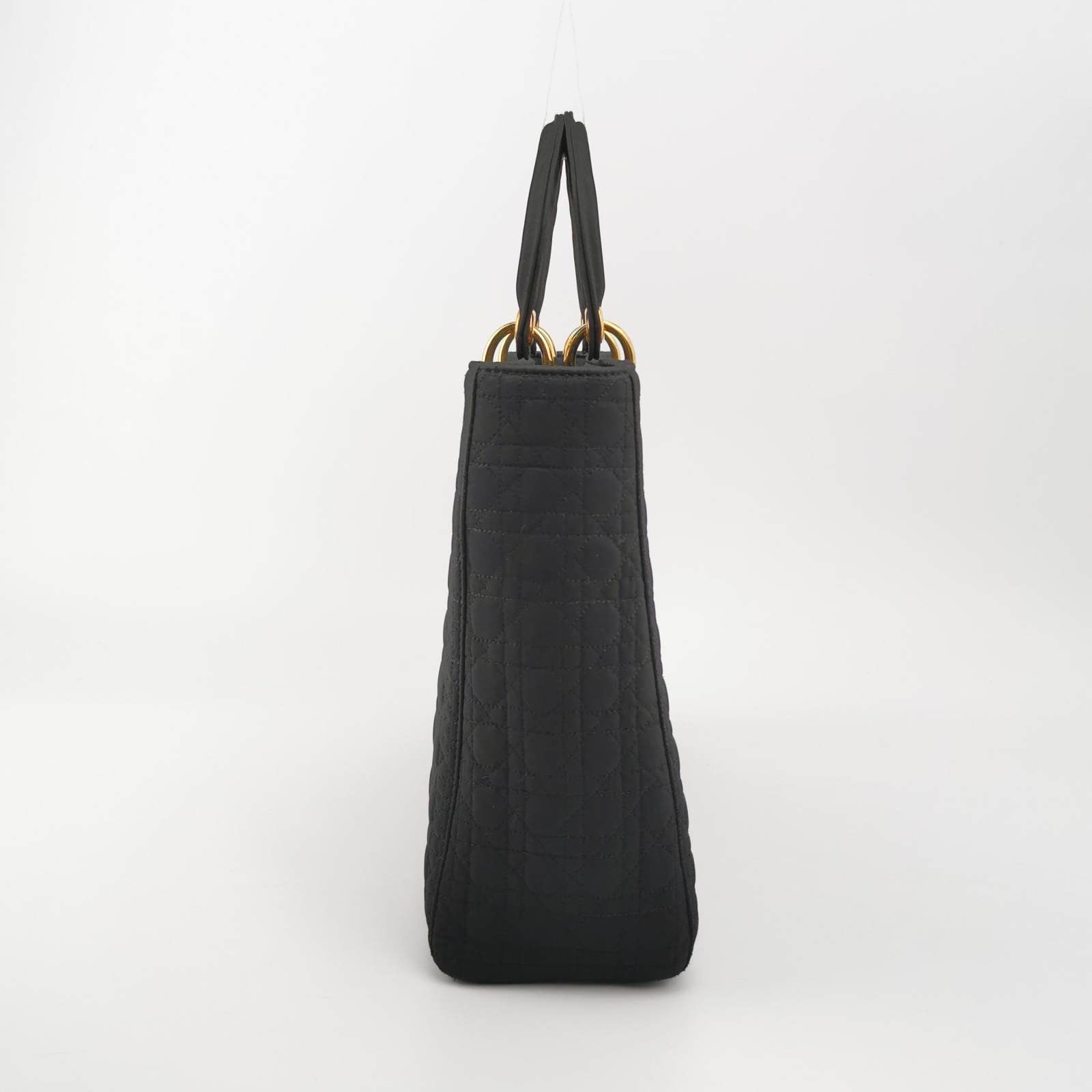 Dior Lady Cloth With Yellow Tone Hardware Handbag Black Gold Travel Bag Hardware Handbag