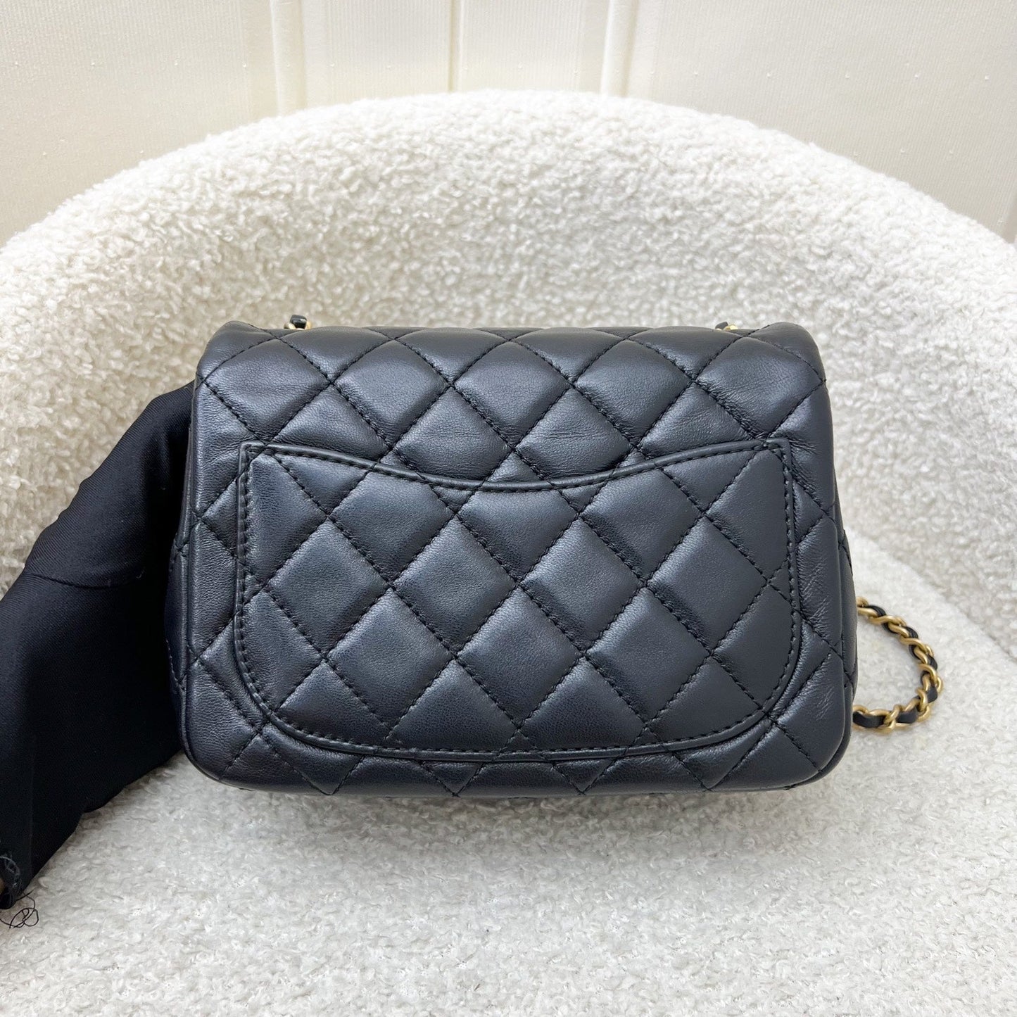 Chanel Pearl Crush Square Mini Flap in Black Lambskin and AGHW (Model: ) Accessory