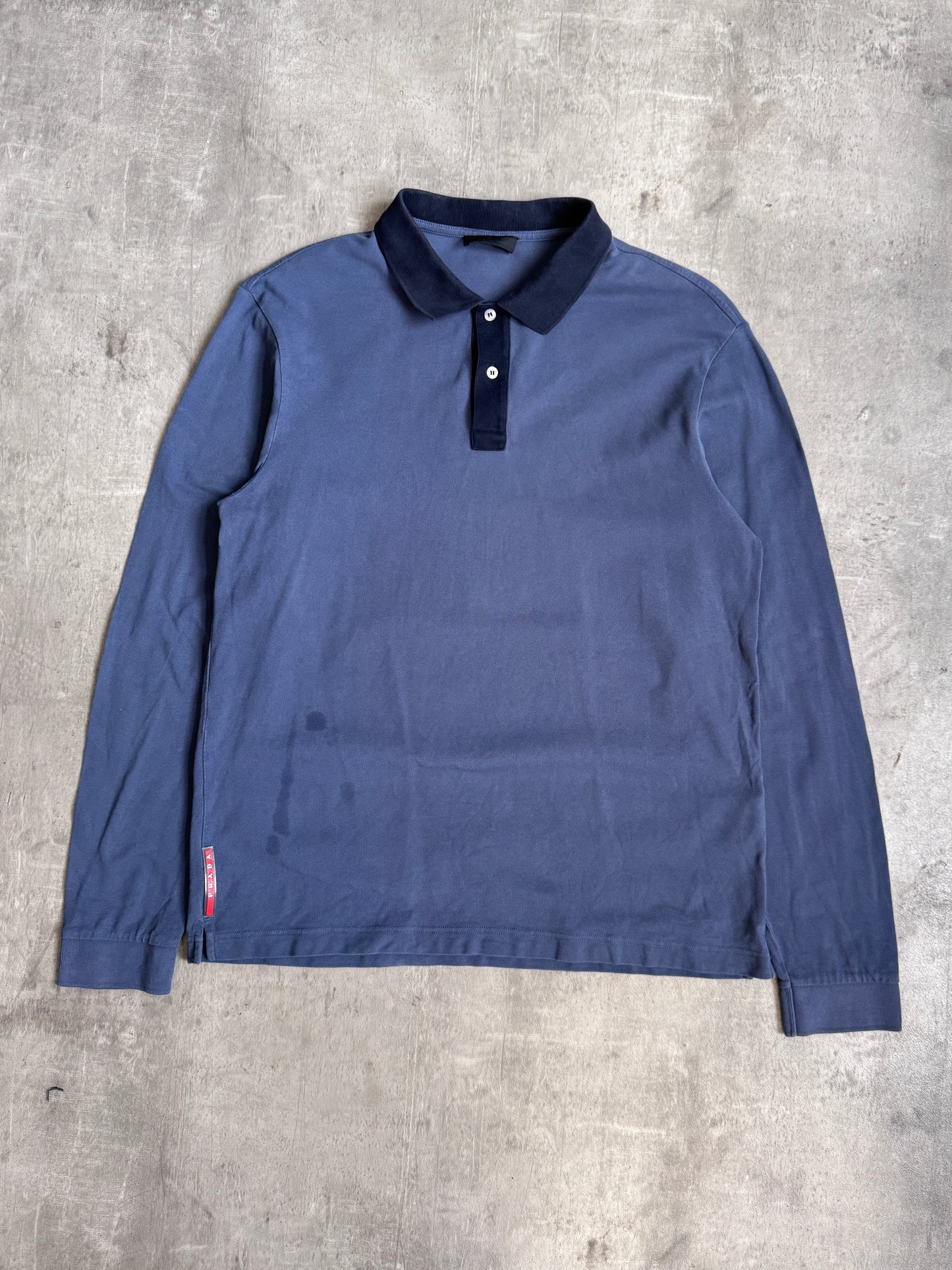 Prada Handbag Two Tone Long Sleeve Polo Shirt Navy Large